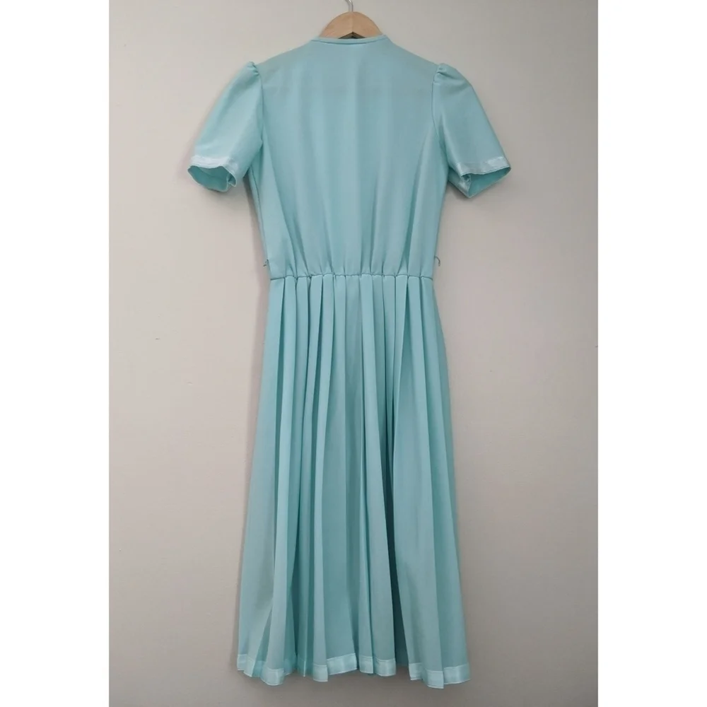 Vintage Union Label 70's/80's Aqua Pleated Dress - Picture 2 of 9